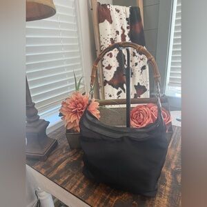 Gucci Vintage Black Nylon & Leather Bamboo Shoulder Bag 00019560531 w/COA